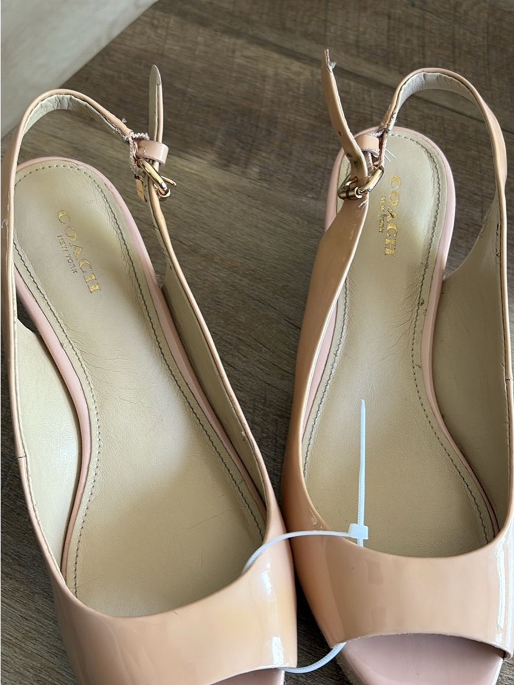 Coach Blush Patent Leather Slingback Peep-Toe Sandals - Picture 2 of 6